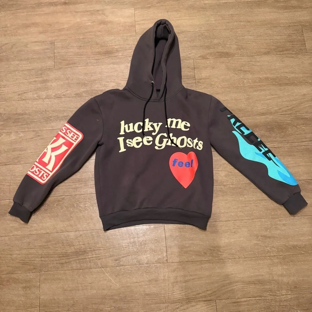 Lucky me see ghost men size large Hoodie with Colorful Print